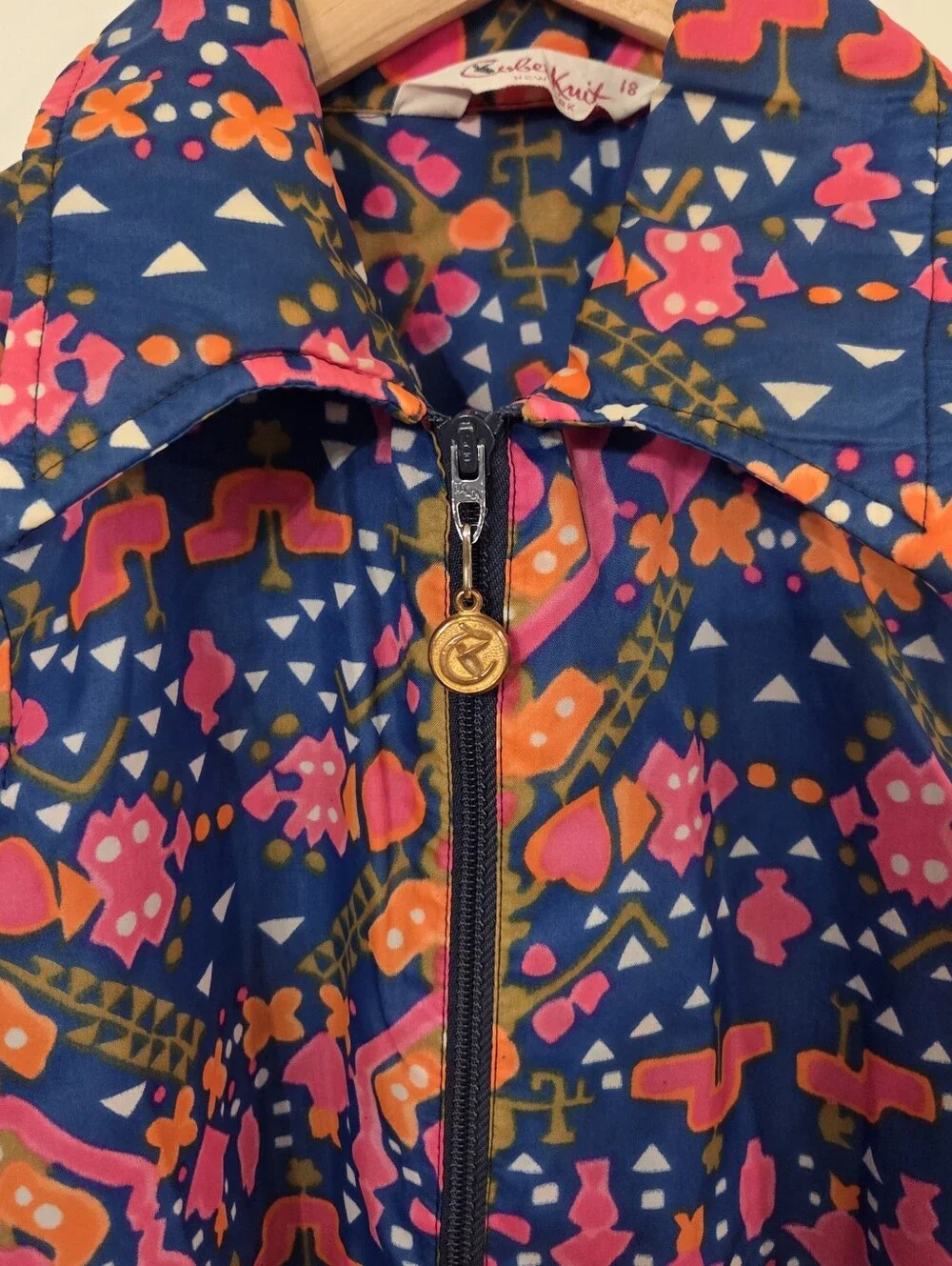 Vintage 70s Kober Knit New York Mod Psychedelic Zip Jacket Women's 18